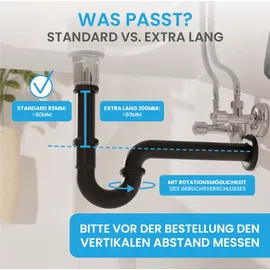 Bächlein Universal Siphon für Waschbecken & Waschtisch - Schwarz - Schwarz