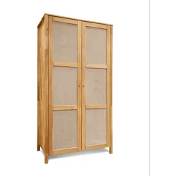 Kleiderschrank HOME AFFAIRE "Hällevik, Kleiderschrank, Aufbewahrung, Stauraum, Soft-Close-Funktion", braun (eiche natur), B:106cm H:200cm T:60cm, Massivholz, Schränke, Kleiderschrank, Türfronten mit Wiener Geflecht, FSC Zertifizierte massive Eiche