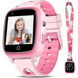 Smartwatch Kinder mit GPS und 4G Telefonfunktion,IP68 wasserdichter Kinder Fitness Aktivitäts Tracker,1,3"" HD Voll Touchscreen Zoll,mit Videoanru... - Rosa