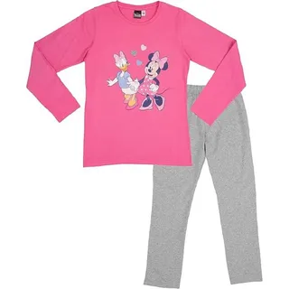 UNITED LABELS Disney Minnie Mouse Schlafanzug für Mädchen - Minnie & Daisy Kinder Pyjama Set Langarm Oberteil mit Hose Pink/Grau (as3, Numeric, Numeric_122, Numeric_128, Regular, 122-128) - 122-128