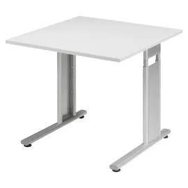 Geramöbel Flex höhenverstellbarer Schreibtisch lichtgrau quadratisch, C-Fuß-Gestell silber 80,0 x 80,0 cm