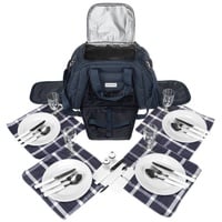anndora Picknickkorb Picknicktasche für 4 Personen 29-teilig - Farbwahl blau|weiß