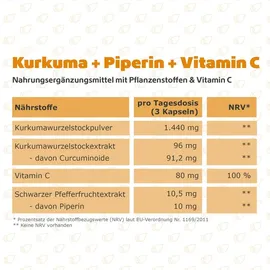 r(h)ein nutrition & health gmbh Kurkuma 95% Curcumin + Piperin + Vitamin C vegan