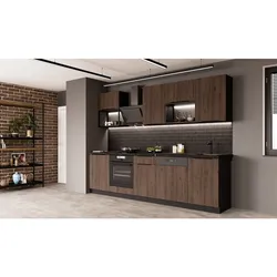 Küche MONZA BASIC LOFT 280 Küchenzeile Küchenblock Einbauküche Nussbaum Schwarz