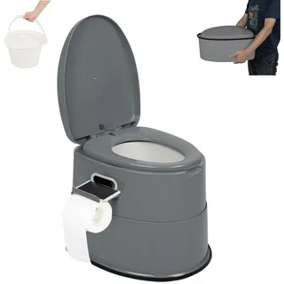 Alightup Toilette Camping Toilette Wäschetrockner Zimmertopf Erwachsene tragbar mit Toilettenpapierhalter rutschfest für Camping Reise grau