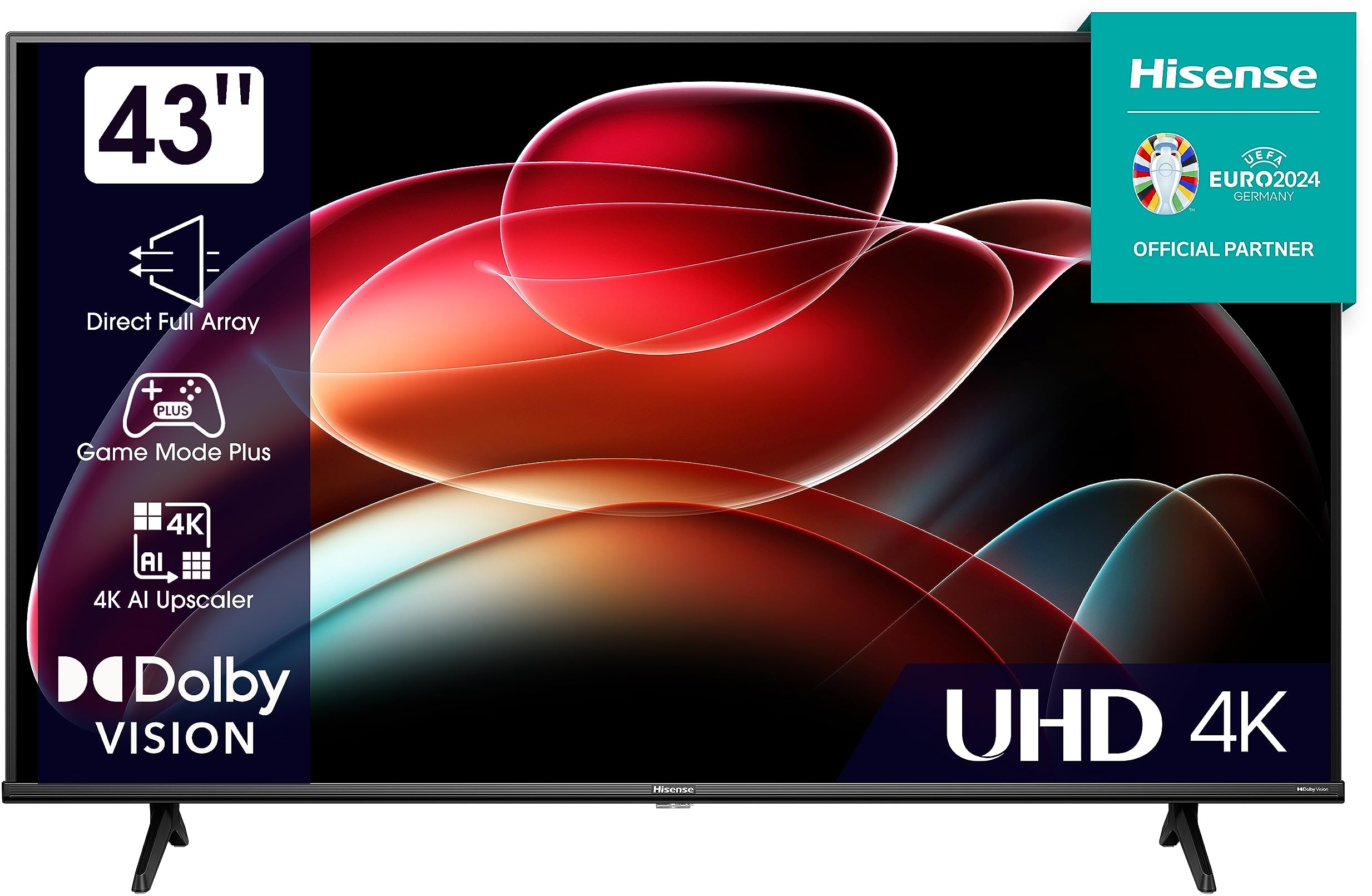 Hisense 43E6KT 108cm (43 Zoll) Fernseher, 4K UHD, Smart TV, HDR, Dolby Vision, Triple Tuner DVB-C/S/S2/T/T2, Frameless, WiFi, Bluetooth, Alexa Built-In, DTS Virtual X, Hotel Mode, Schwarz [2023]