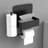 Schwarzer Toilettenpapierhalter Wandmontage Toilettenpapierhalter Ohne Bohren Edelstahl Mit 2 Rollenhaltern Und Feuchttücherbox