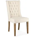 Esszimmerstuhl Columbia aus Bouclé-Stoff, Barockstil, creme, gesteppte Rückenlehne, Eichenholzgestell