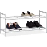 Relaxdays Schuhregal SANDRA, 2 Ebenen, für 6 Paar Schuhe, offen, Metall, Schuhablage, HBT: ca. 33,5 x 69,5 x 26 cm, weiß