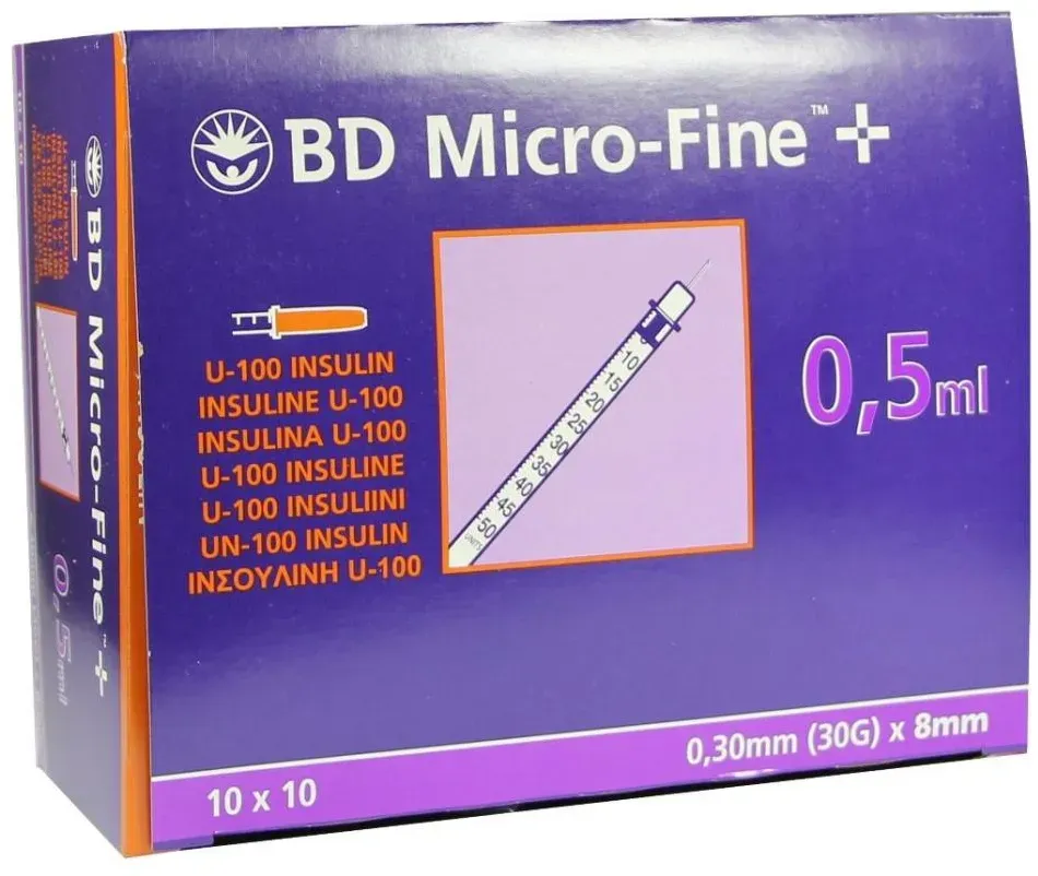 BD MICRO-FINE+ Insulinspr.Spritzen, 30G, 0.5mL, 8mm (100-er Pack)