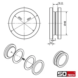 SOTech Schiebetürgriff RANA Ø64 mm Edelstahl Gebürstet