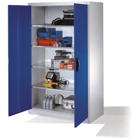 C+P Werkzeugschrank Metall 120,0 x 60,0 x 195,0 cm grau/blau 4 Fachböden abschließbar