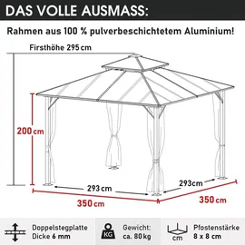 Brast Pavillon Aluminium Pagode 3,5 x 3,5 m inkl. Moskitonetz Dunkelgrau