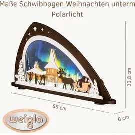 Weigla Schwibbogen Weihnachten Polarlicht, Lichterbogen aus Holz - Acryl, Made in Germany", braun, B:66cm H:33,8cm T:6cm, Holzwerkstoff, Schwibbögen, Erzgebirge I Motiv unterm I LED I Größe 66 x 33,8 x 6 cm I Inklusive Beleuchtung I beleuchtete