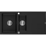 Mexen Andres 1,5-becken-granitspüle mit Abtropffläche 1000 x 500 mm, Schwarz - 6515101510-77