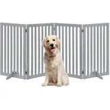 unipaws Freistehendes Absperrgitter Hund, Treppenschutzgitter ohne Bohren, Holz Kindergitter Klappbar,Türgitter Hunde Kaminschutzgitter mit Füßen, Grau (4 Elemente, 91 cm Hoch)