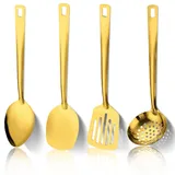 4 Stück Küchenutensilien Set, Edelstahl Kochutensilien Set, Kochlöffel Set, Küchengeräte Pfannenwender Set, Home Essentials Küchenhelfer Zubehör (Gold)