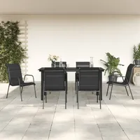 VidaXL 7-tlg. Garten-Essgruppe Schwarz Stahl und Textilene