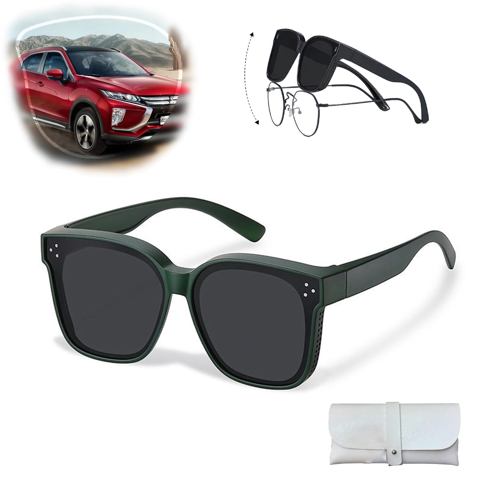 behound Universal Models of Myopic Sunglasses - Uv400 Protective Lenses, Sunglasses Fit Over Glasses Suitable for Men Women (Dark Green)
