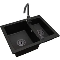 Spüle Granit Yogi STEEL Armatur Schwarz Siphon