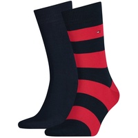 Tommy Hilfiger Herren Socken 2er Pack - Rugby Sock, Strümpfe, Streifen, uni/gestreift, Rot 43-46