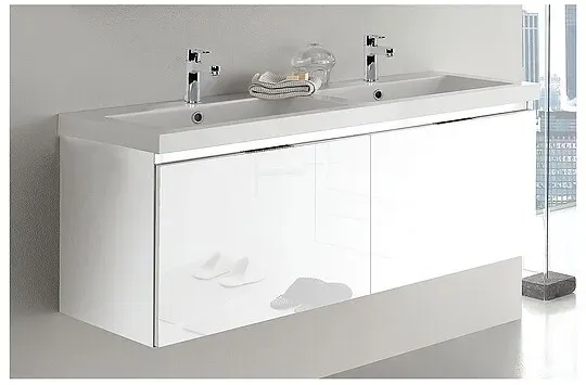 Waschtischunterschrank + Mineralguss-Waschtisch EPIC, weiß hochglanz, 2 Auszüge, 1210 x 580 x 510 mm