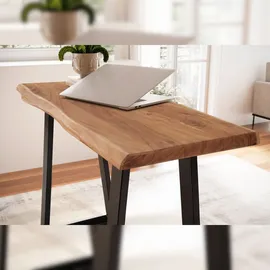 KADIMA DESIGN Schreibtisch 118x41x76,5 cm Akazie Massivholz / Metall Computertisch Baumkante, Homeoffice Bürotisch Massiv Schmal, Holztisch Laptoptisch