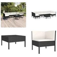 vidaXL 8 tlg. Garten Lounge Set mit Auflagen Poly Rattan Schwarz - Garten-Sofagarnitur - Garten-Sofagarnituren - Gartensofa-Set - Gartensofa-Sets - Schwarz