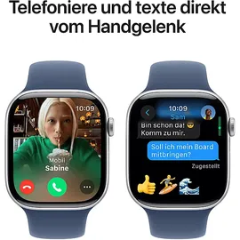 Apple Watch Series 10 GPS 46 mm Aluminiumgehäuse silber Sportarmband denim S/M