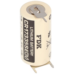 CR17335SE Lithium Batterie mit 3er Print Anschlüssen, 1er Print auf +Pol, 2er Print auf -Pol, Rastermaß 10mm