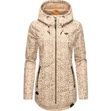 Ragwear leichte Damen, Übergangsjacke lang Parka wasserdicht mit coolem Allover-Print und großer Kapuze Zuzka Ikat Latte Gr.