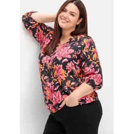 sheego SHEEGO, Damen, Gr. 48, schwarz (schwarz, gemustert), 100% Viskose, geblümt, gemustert, mehrfarbig, V-Ausschnitt, Blusen Longbluse