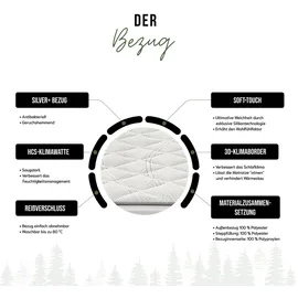 schwarzwaldmarie Rosi 7-Zonen-Taschenfederkern- Matratze mit Wendefunktion und Komforthöhe, Größe: 140 x 200 cm, Härtegrad: Soft – Mittelfest (H2/H3)
