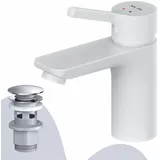 AM.PM X-Joy S FXB82133, Platzsparende Waschtischarmatur mit Klick-Ablaufgarnitur Waschbecken Waschbeckenarmatur Spültisch Armatur Weiss