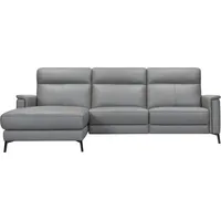 Ecksofa PLACES OF STYLE "Barano, L-Form, 260cm, in Leder und Webstoff" Sofas Gr. B/H/T: 260cm x 97cm x 93cm, Leder, Recamiere links, grau elektrische Relaxfunktion, Kopfteilverstellung, mit USB-Anschluss.