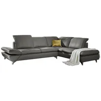 Ecksofa W.SCHILLIG "taoo, elegant und zeitlos, bequem, L-Form", grau (graphite z73), B:296cm H:84cm T:242cm, Longlife Xtra-Leder Z73: Naturwalkleder der Luxusklasse aus den erlesensten Rohhäuten. Hautstärke 1, 1 u2013 1, 3 mm, Sofas, mit Sitziefenverstellung & Kopfteilverstellung