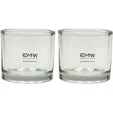 Dekohelden24 Windlichtglas/Teelichtglas im 2er Set, klar/transparent aus Glas, schlicht und elegant, Größe: H/Ø ca. 8 x 9 cm
