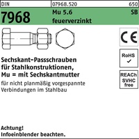 Industrial Quality Supplies DIN 7968 Sechskant-Passschraube M16x50 Stahl 5.6