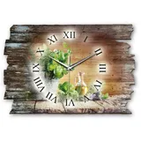 Kreative Feder Funkwanduhr Design-Wanduhr „Frische Kräuter“ aus Holz (ohne Ticken; flüsterleises Uhrwerk; außergewöhnlich, modern) braun
