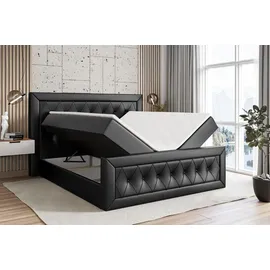 altdecor Boxspringbett mit Fußteil - mit H3-Matratze (19 cm hoch) mit Bonellfederung + PUR, Topper (4 cm hoch), Polsterbett mit Kopfteil und Bett... - Schwarz