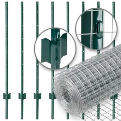 VOSS.farming Gartenzaun-SET: Volierendraht 10mx100cm + 8x Metall Zaunpfosten