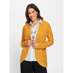 Cardigan INSPIRATIONEN, Damen, Gr. 52, gelb (ocker, meliert), 100% Polyacryl, meliert, Langarm, Strickjacken