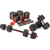 Gymtek Hanteln Set 2in1 2x20kg Kurzhanteln und Langhantel, Hanteln Verstellbar, Gewicht Krafttraining Zuhause, Kurzhanteln 2er Set und Langhantelstange, Gewichte Hantel, Home Gym, Sport (Rot 2x20kg)
