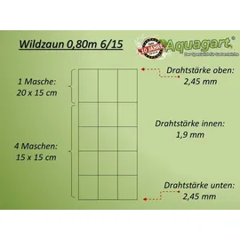 Aquagart Wildzaun 50 m x 80 cm Grau/Stahl