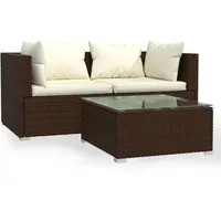 vidaXL 3-tlg. Garten-Lounge-Set mit Kissen Braun Poly Rattan