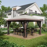 Gartenpavillon Aus Metall Und Polyester In Beige, 392x392x283 Cm, Faltbar, H√∂henverstellbar, Wasserfest, Uv50+