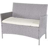 Mendler Poly-Rattan Gartenbank Halden, Sitzbank Bank ~ grau, Kissen creme