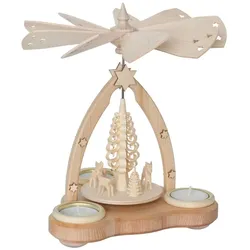 Weihnachtspyramide, Weihnachtsbaum und Rehe, für 3 Teelichter