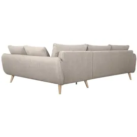 miliboo - Skandinavisches Ecksofa 5-Sitzer aus beigem Stoff und hellem Holz CREEP