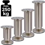 ID Dinkel 4er SET Möbelfüße Sofafuß Möbelbeine EDELSTAHL OPTIK gebürstet Höhe 6 cm 38 mm belastbar bis 250 KG